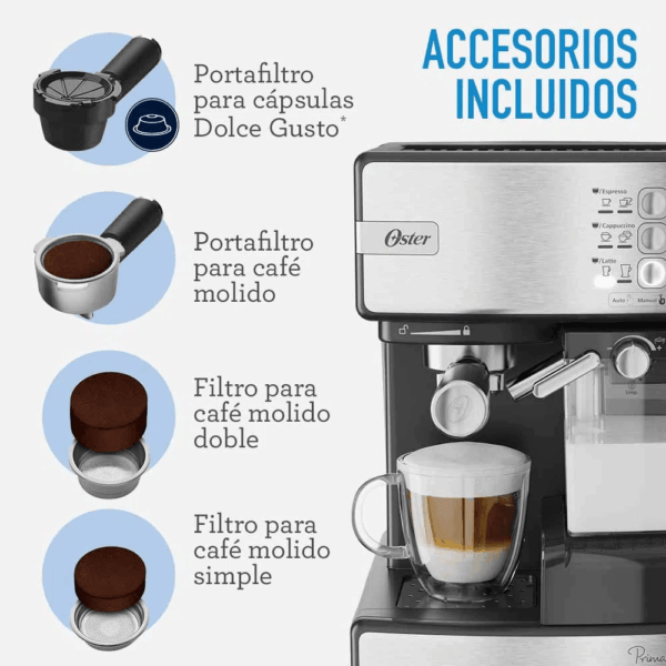 Cafetera OSTER PrimaLatte de 15 Bares Automática BVSTEM6603SS - Imagen 4