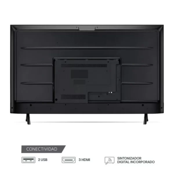 Televisor inteligente LG 43UT7300PSA de 43 pulgadas 4K UHD con pantalla encendida mostrando un paisaje colorido.