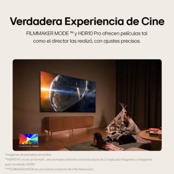 Televisor inteligente LG 43UT7300PSA de 43 pulgadas 4K UHD con pantalla encendida mostrando un paisaje colorido.