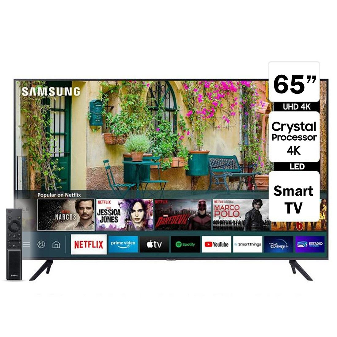 Televisor Samsung Crystal 65” Smart TV 4k 65AU7000 – Negro -  Electrodomésticos Jared