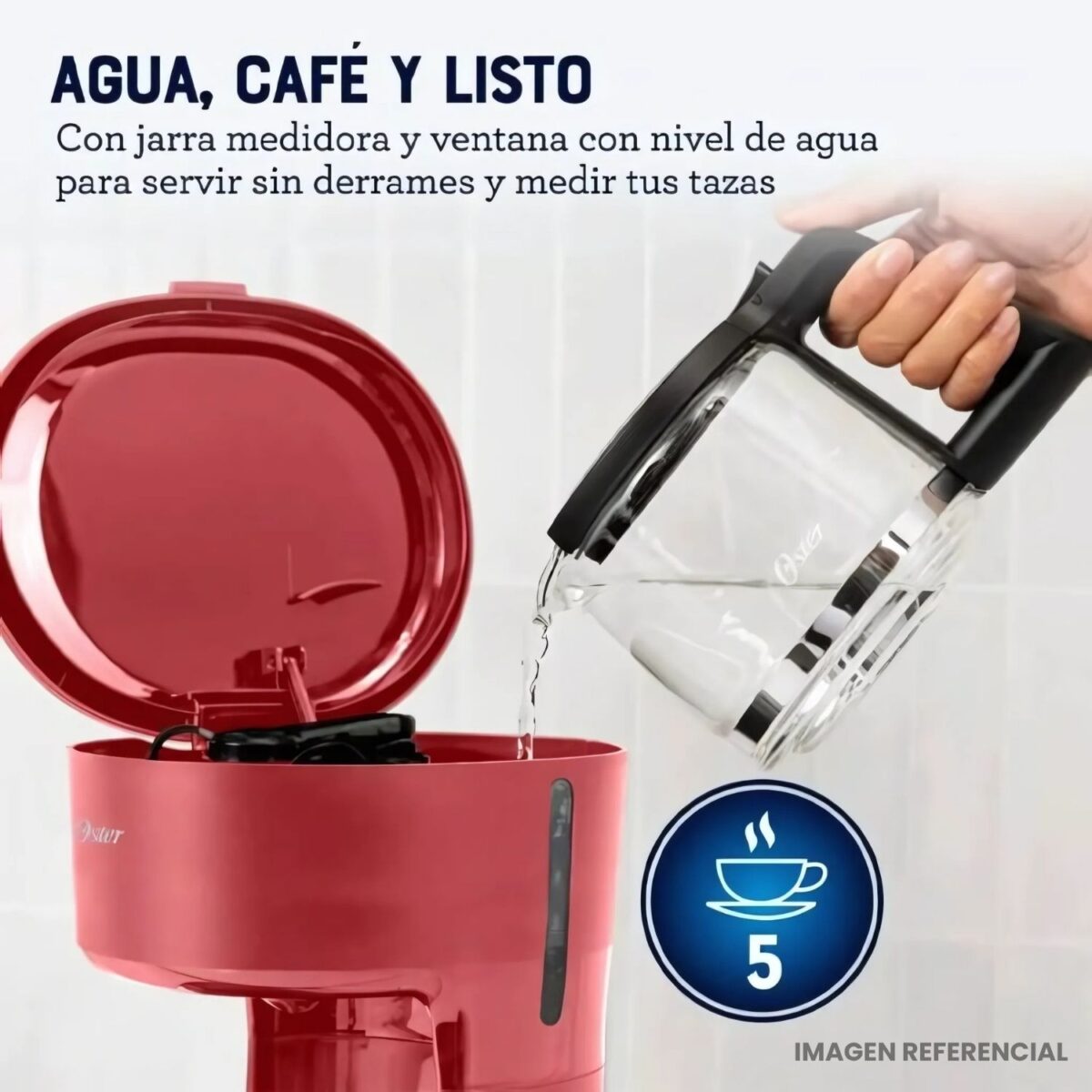 Cafetera Oster 5 Tazas con Filtro Reutilizable BVSTDCS51R - Imagen 2
