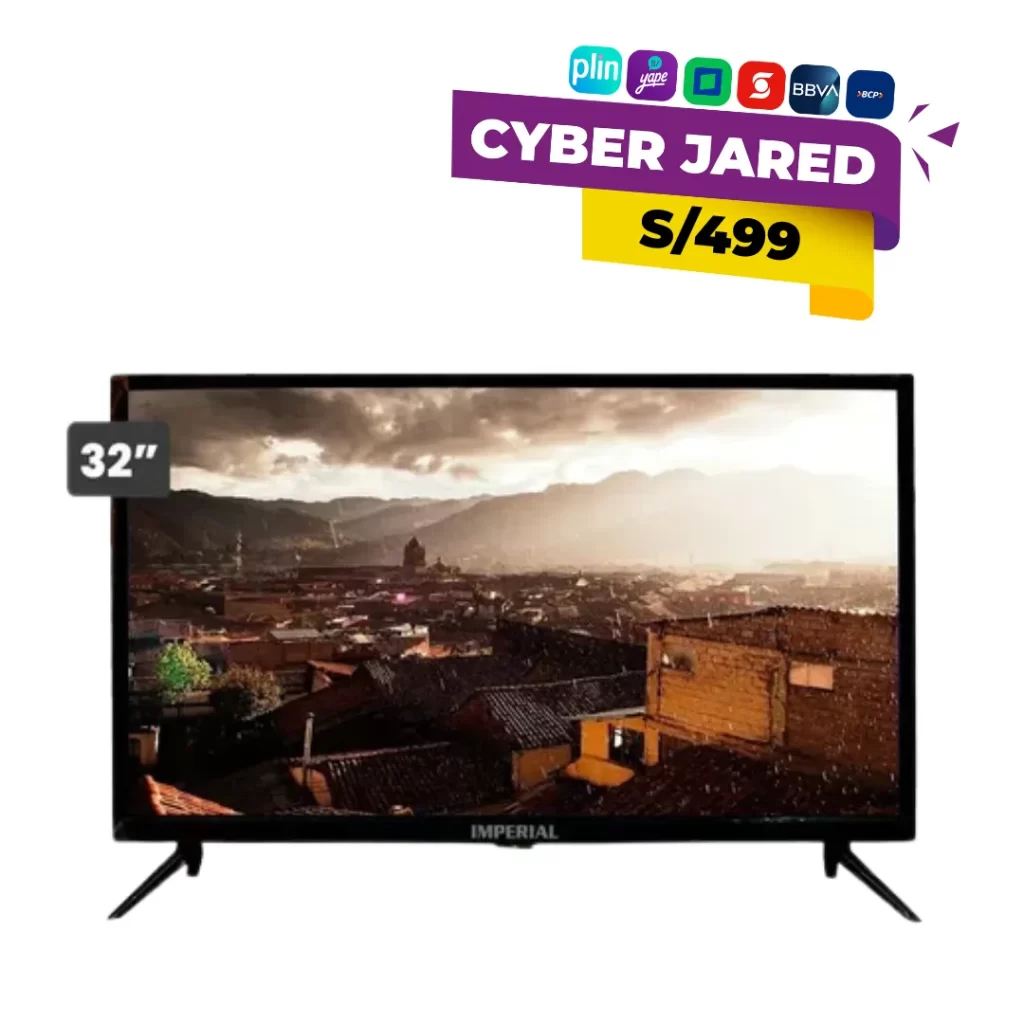 Televisor Smart TV Imperial 32LN4100S de 32 pulgadas, de color negro, con pantalla LED, base y control remoto.