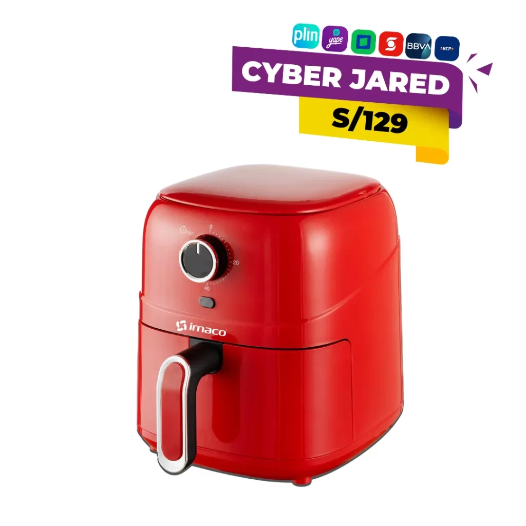 Freidora de aire IMACO AF2380R rojo de 2 litros con control de temperatura y temporizador