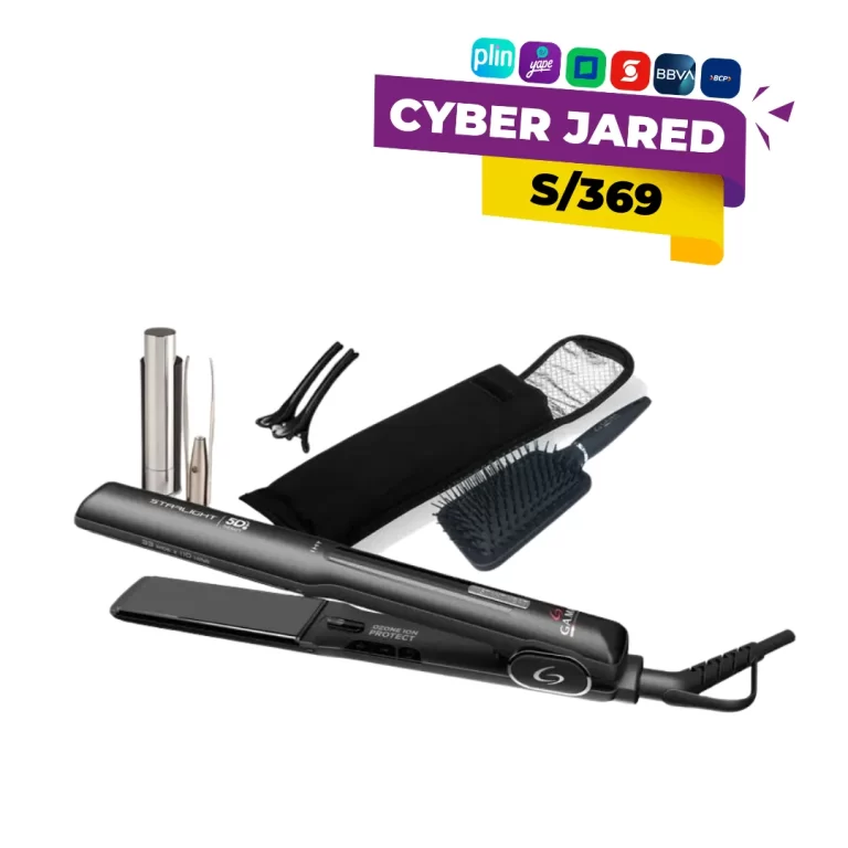 Plancha de cabello profesional GAMA Starlight Digital, color negro, con placas de titanio, tecnología IHT y pantalla LED para control de temperatura.