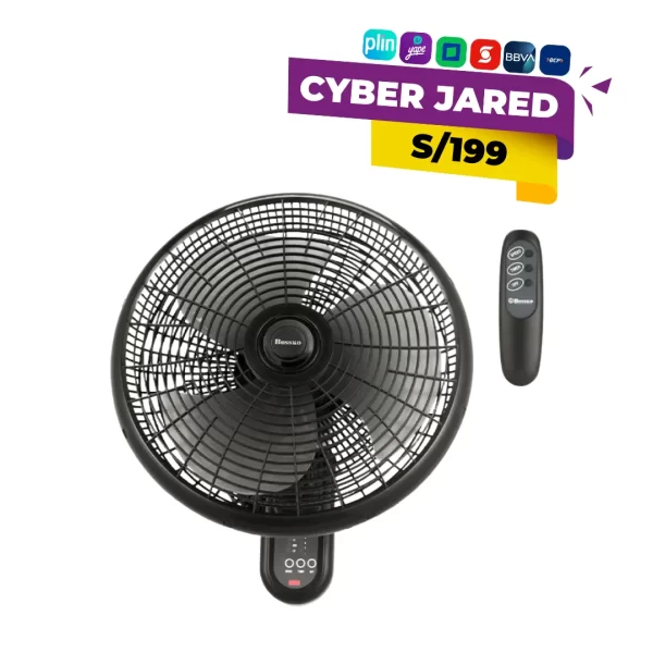 Ventilador de pared Bossko BK-8210PD, color blanco o negro, de 16 pulgadas de diámetro, con rejilla de seguridad y que incluye un control remoto.