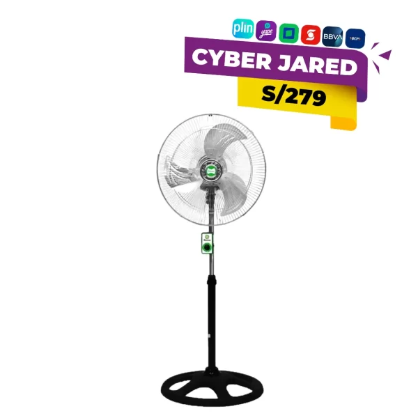 Ventilador orbital de alta potencia Bossko BK-8220VO, color negro, con motor de 250W, rejilla protectora y base o soporte para pared.