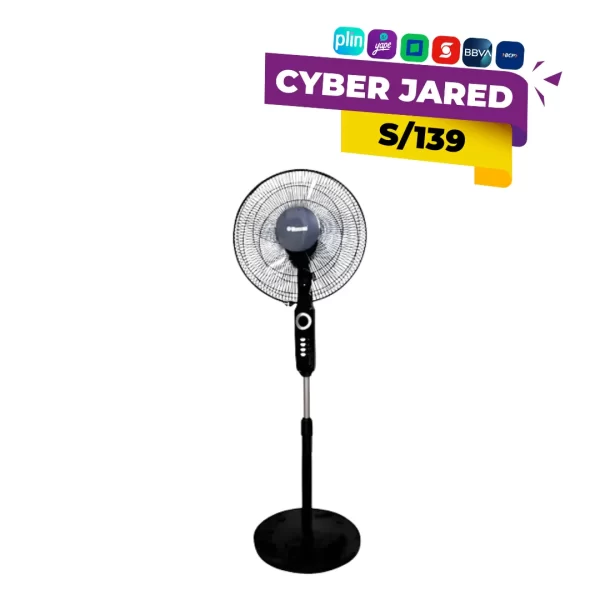 Ventilador eléctrico de pedestal Bossko BK-8460VX, de 16 pulgadas de diámetro, con base redonda o de cruz y altura telescópica.