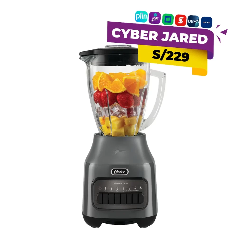 Licuadora Oster BLSTPEG-GPB-053 1.5 L 6 velocidades con vaso de vidrio vista frontal