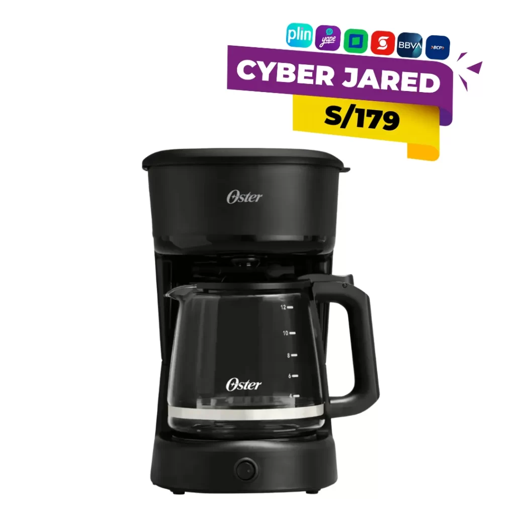 Cafetera Oster BVSTDCS121B programable de 12 tazas con filtro reutilizable, compacta y moderna