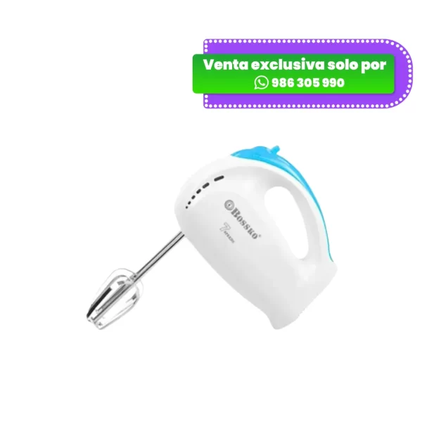 Batidora de mano Bossko BK-1645 color celeste con varillas de acero inoxidable y diseño ergonómico