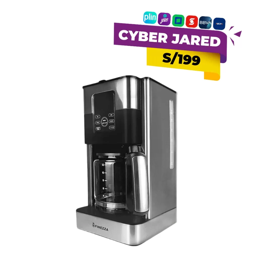 Cafetera eléctrica de goteo Finezza CK-676DI, de color negro, con panel de control digital, jarra de vidrio y base calefactora.