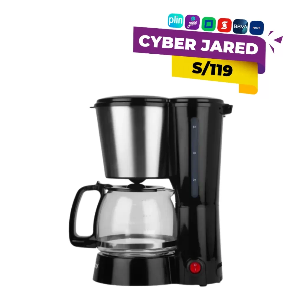 Cafetera de goteo eléctrica Imaco CM6065, color negro, con jarra de vidrio y capacidad de 4 a 6 tazas.