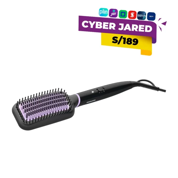 Cepillo alisador eléctrico Philips BHH880/00, de color (posiblemente negro o rosa), con cerdas y base de cerámica para un alisado rápido.