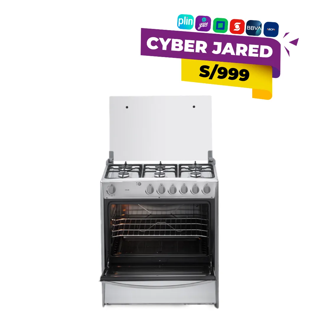 Cocina a gas Indurama Croma con 6 quemadores/hornillas en la cubierta, horno integrado y cuerpo de acero inoxidable o acabado cromado. Cocina a gas Indurama Croma con 6 quemadores/hornillas en la cubierta, horno integrado y cuerpo de acero inoxidable o acabado cromado.