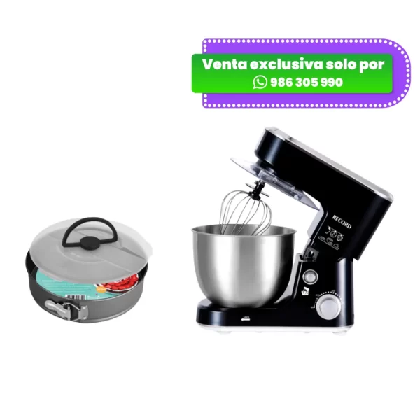 Combo Batidora de Pedestal Record con bowl de acero inoxidable y molde metálico N°24 para repostería