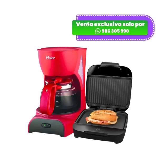 Combo Cafetera Eléctrica 4 Tazas + Sandwichera Platos Hondos OSTER