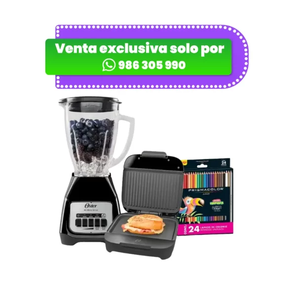 Combo Oster Licuadora + Sandwichera – Llévate de Regalo una Caja de Colores Prisma