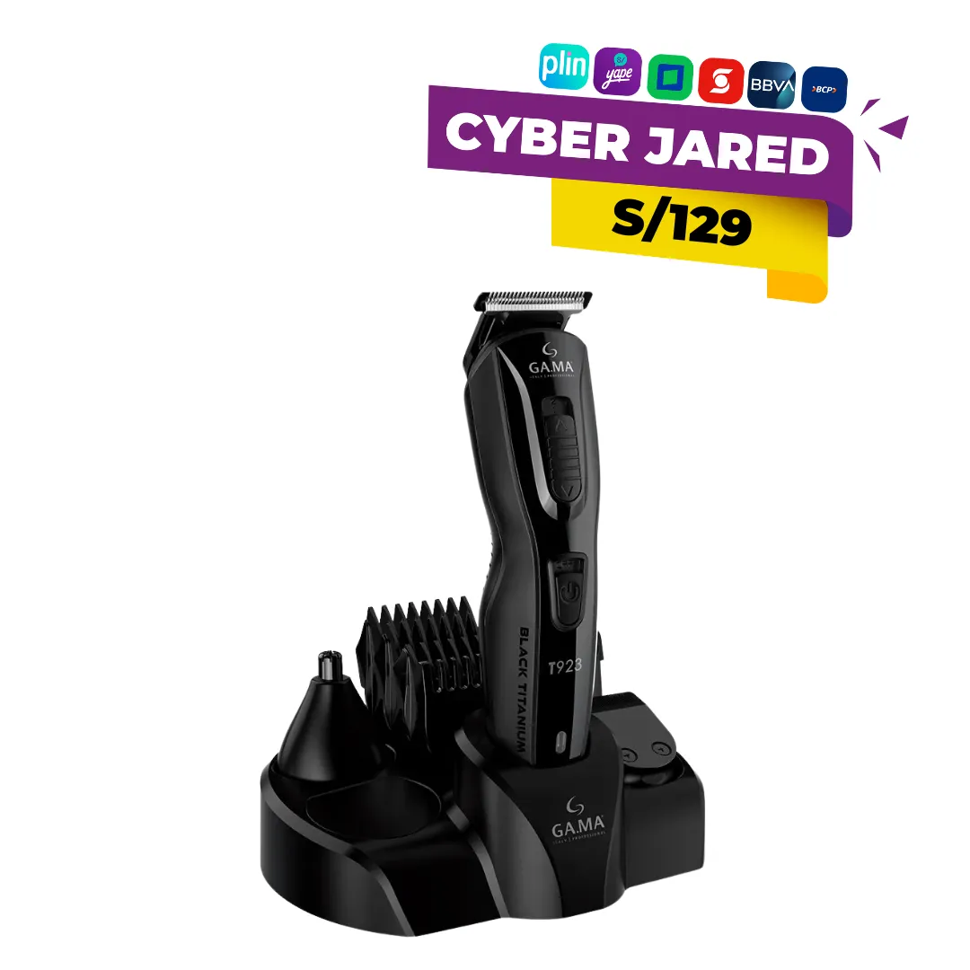 Máquina de cortar cabello inalámbrica GAMA Titanium T923, color negro/gris, con cuchillas de titanio y set de accesorios para múltiples funciones de recorte. Máquina de cortar cabello inalámbrica GAMA Titanium T923, color negro/gris, con cuchillas de titanio y set de accesorios para múltiples funciones de recorte.
