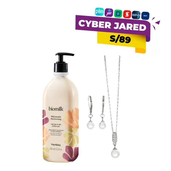 Set de joyería Yanbal Colección Anhelo, incluyendo un collar y pendientes bañados en oro de 24K con incrustaciones de piedras o perlas.