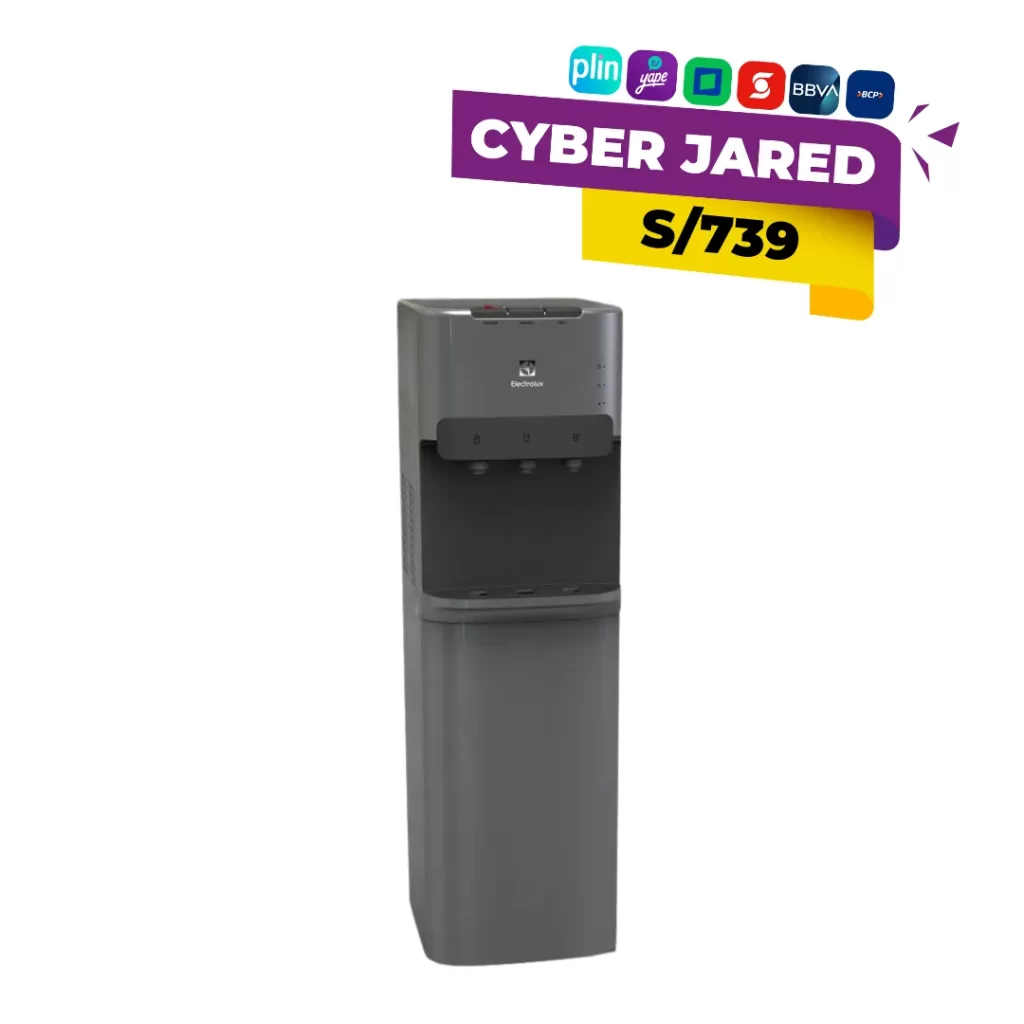 Dispensador de agua eléctrico Electrolux ED30SR de carga inferior (bidón oculto), con grifos de agua fría y caliente, y acabado exterior gris.