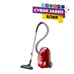 Aspiradora de arrastre con bolsa Electrolux EQP10, color rojo y negro, con motor de 1600W, manguera flexible y ruedas.