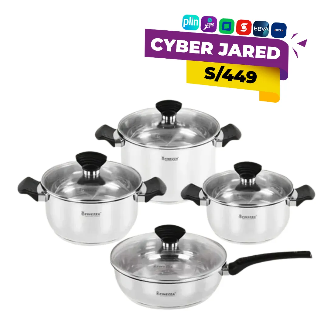 Juego de ollas FINEZZA 8 piezas de acero inoxidable con tapas de vidrio modelo FZ-1006TV-IN Juego de ollas FINEZZA 8 piezas de acero inoxidable con tapas de vidrio modelo FZ-1006TV-IN