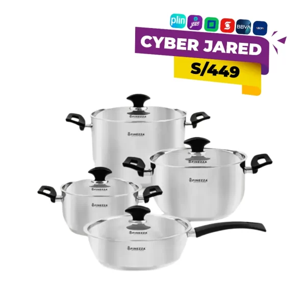 Juego de ollas FINEZZA 8 piezas de acero inoxidable con tapas de vidrio modelo FZ-1054TS-IN