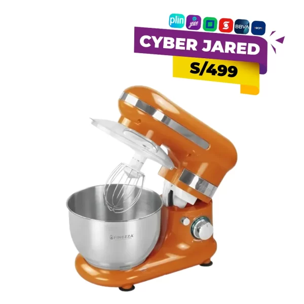 Batidora de tazón FINEZZA FZ-6812B naranja de 600W con tazón resistente y accesorios para mezclar