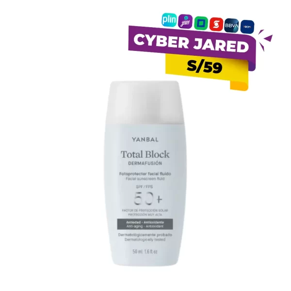 Fotoprotector solar fluido SPF50+ Total Block Dermafusión Yanbal para rostro y cuerpo