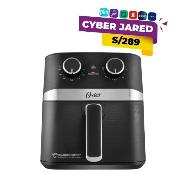 Freidora de aire (air fryer) manual Oster DiamondForce CKSTAF401MDF de 4 litros de capacidad, con controles de perilla y revestimiento antiadherente de diamante.