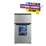 Frigobar o mini refrigerador Oster OS-PMB233BV de 85 litros, con puerta única, parrillas internas y pequeño compartimento de congelación.