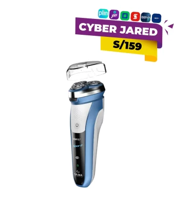 Afeitador eléctrico rotativo GAMA Sport GSH987, color azul y blanco, con cabezales flotantes y diseño ergonómico resistente al agua.