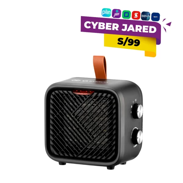 Termoventilador portátil eléctrico Imaco ITC1510N, color negro, con rejilla frontal de salida de aire y perillas de control en la parte superior.