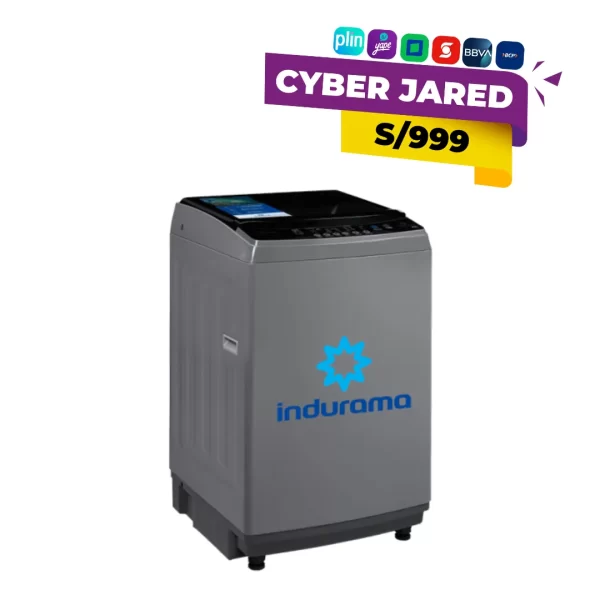 Lavadora automática INDURAMA gris LRI-13DGR de 13 kg con panel digital y tambor de acero inoxidable