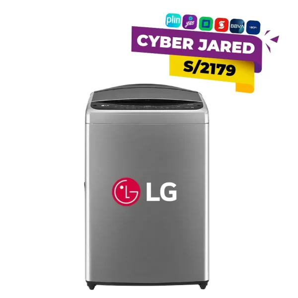 Lavadora de carga superior LG WT21VV6 de 21 kg, color plateado, con tina de acero inoxidable y tecnología AI DD de inteligencia artificial.