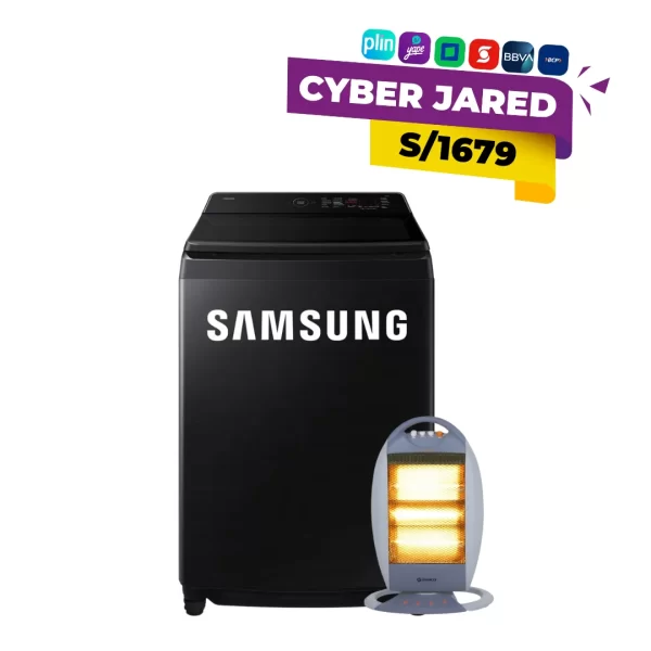 Lavadora Samsung 19Kg WA80F19S8BPE negra con AI Wash EcoBubble + regalo Estufa Halógena Imaco