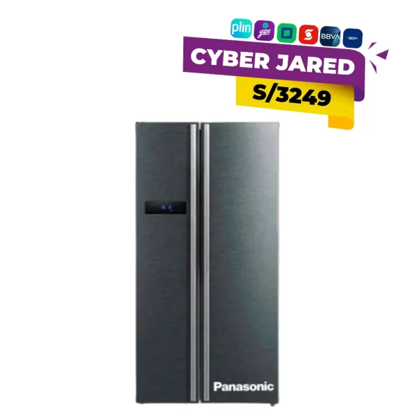 Refrigeradora No Frost Panasonic NR-BS58GV1BD de 527 litros, de doble puerta (o side-by-side), color plateado (silver) y con dispensador de agua/hielo externo (si aplica, si no, se deja general).