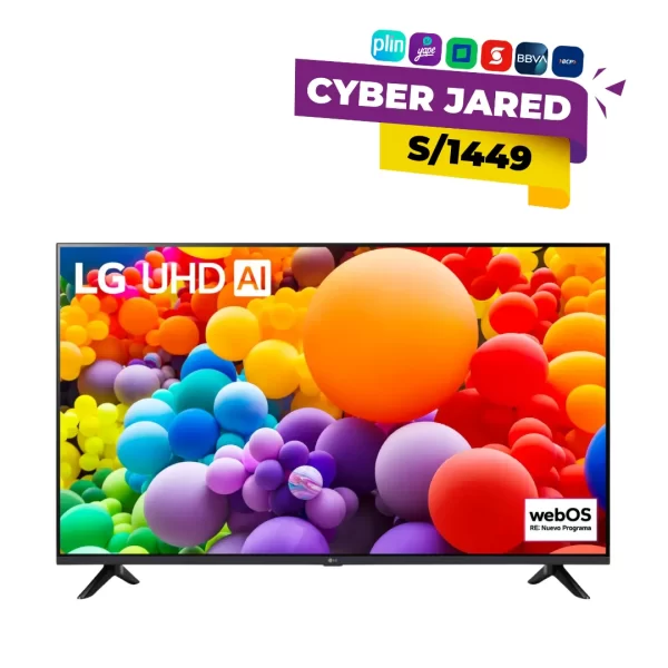 Televisor Smart TV LG 55UT7300 de 55 pulgadas, color negro, con pantalla 4K UHD y diseño de biseles delgados.