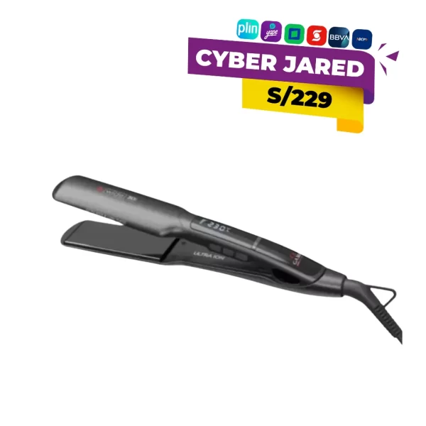 Plancha de cabello profesional GAMA X-Wide (Extra Ancha) 3D Titanio (220V), color negro, con placas de titanio, cuerpo ergonómico y pantalla digital.