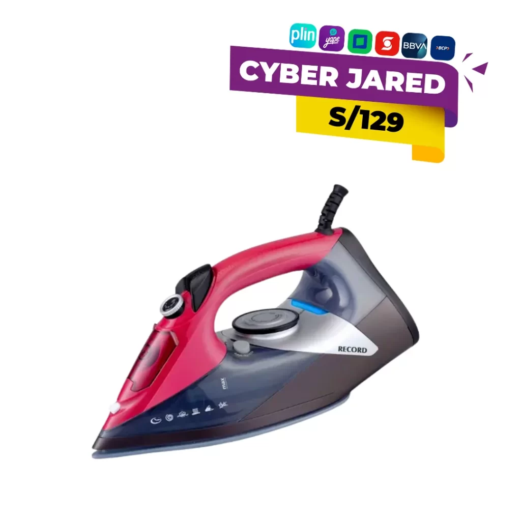 Plancha de vapor eléctrica Record REC-CLPLR104, con base antiadherente, cuerpo de plástico y dial para control de temperatura.