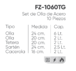 Ollas de Acero Inoxidable Finezza FZ- 1060TG 10 Piezas - Imagen 2