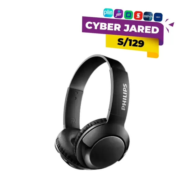 Audífonos supraaurales (on-ear) Philips BASS+ modelo SHB3075WH, de color blanco, con diseño plegable plano y almohadillas suaves.