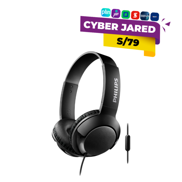 Audífonos On-Ear Philips SHL3075BK color negro con controladores de 32 mm, diseño plegable y micrófono integrado.