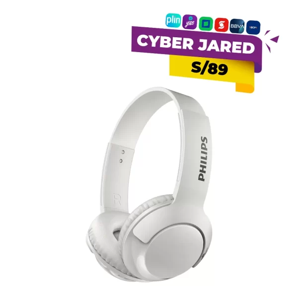 Audífonos supraaurales (on-ear) Philips SHL3075, de color blanco, con cable, diadema ajustable y almohadillas acolchadas.