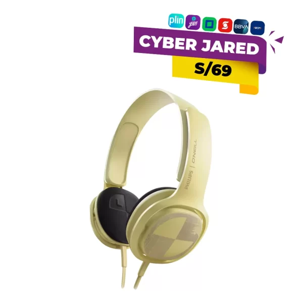 Audífonos supraaurales (on-ear) Philips SHO3300BEACH, de color azul o arena claro con detalles brillantes, mostrando la diadema ajustable y las almohadillas.