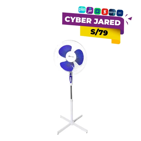 Ventilador eléctrico de pedestal Sky Cool SMX-510VT de 16 pulgadas de diámetro, color blanco o negro, con base redonda y altura telescópica.