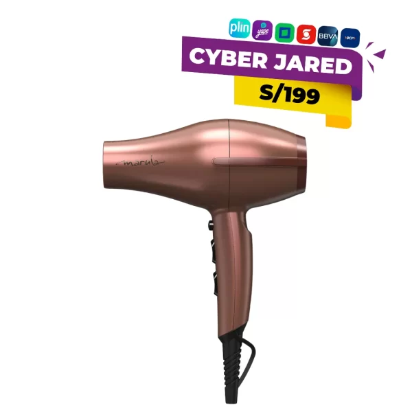 Secadora de cabello profesional GAMA 5D Marula (220V), color negro, con tecnología de 5 dimensiones y rejilla infundida con aceite.