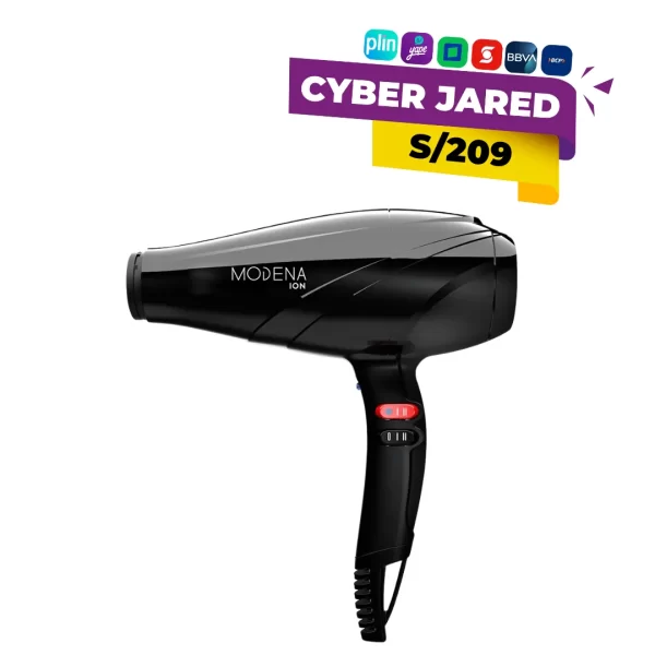 Secadora de cabello GAMA ION SYSTEM, de color negro o gris, con motor potente, concentrador de aire y selector de 2 velocidades.