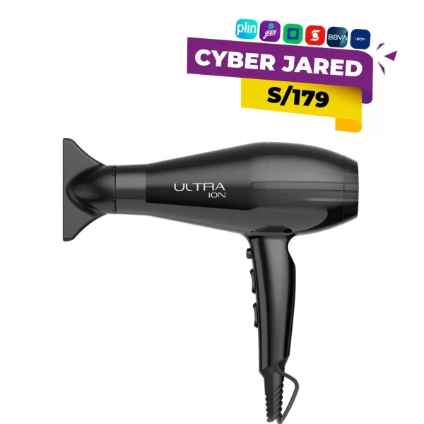 Secadora de cabello GAMA Ultra Ion, de color negro o gris, con motor potente, rejilla de salida de aire y selector de 2 velocidades.