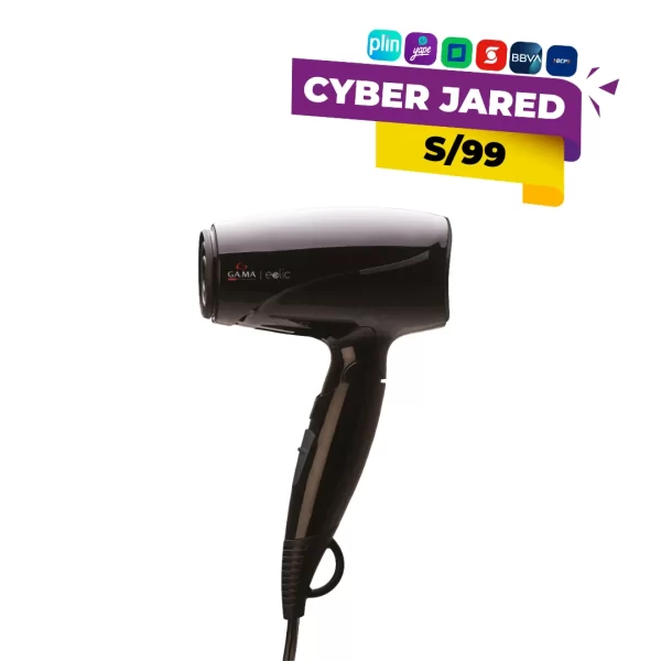 Secadora de cabello de viaje Gama Eolic Mini, color negro o gris, con mango plegable y motor de 1600W.